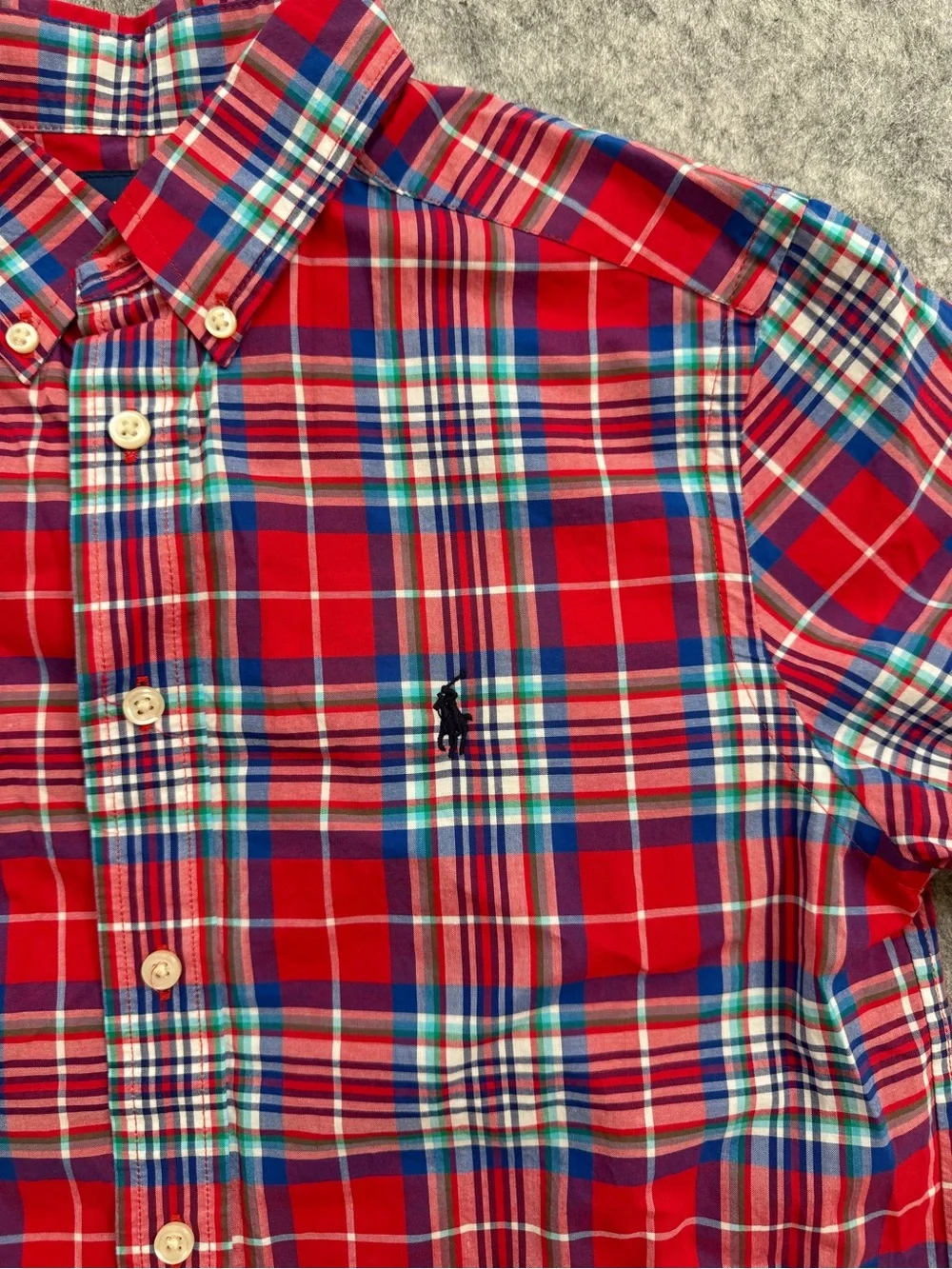Ralph Lauren Red Plaid Short-Sleeve Button-Down Shirt